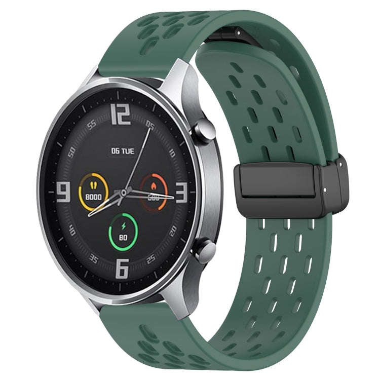 For Xiaomi MI Watch Color 22mm Folding Magnetic Clasp Silicone Watch Band(Dark Green)