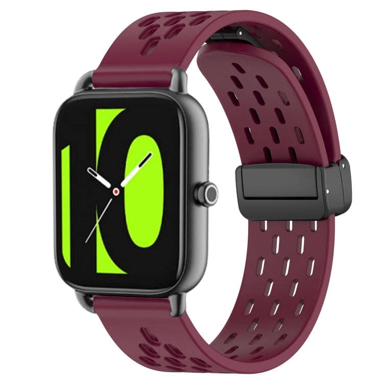 For Xiaomi Haylou RS4 LS12 22mm Folding Magnetic Clasp Silicone Watch Band(Wine Red)