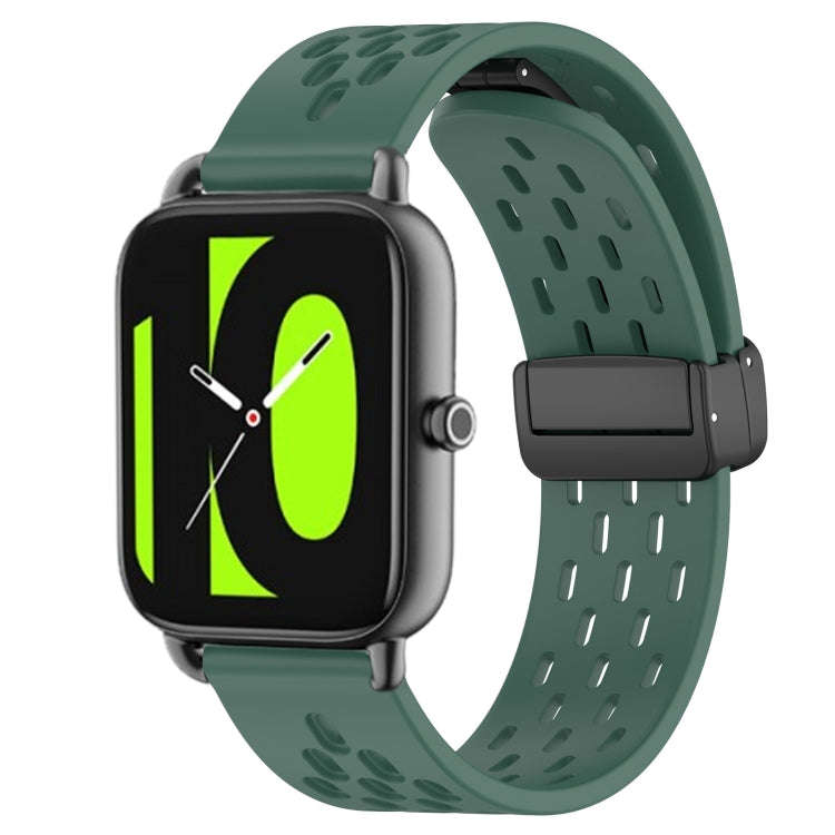 For Xiaomi Haylou RS4 LS12 22mm Folding Magnetic Clasp Silicone Watch Band(Dark Green)