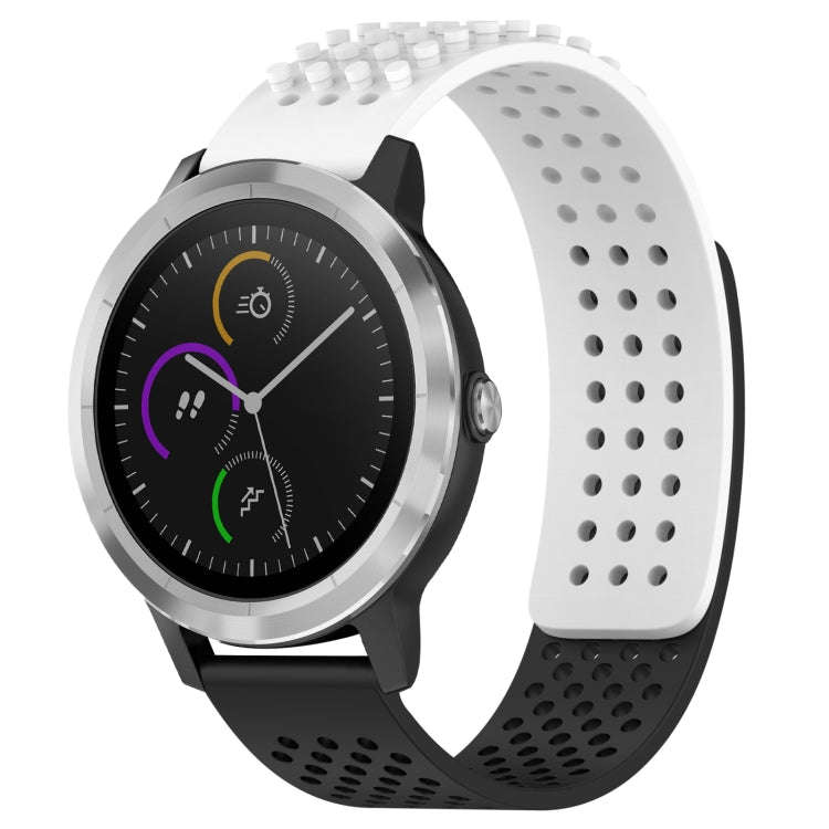 For Garmin Vivoactive 3 20mm Holes Breathable 3D Dots Silicone Watch Band(White+Black)