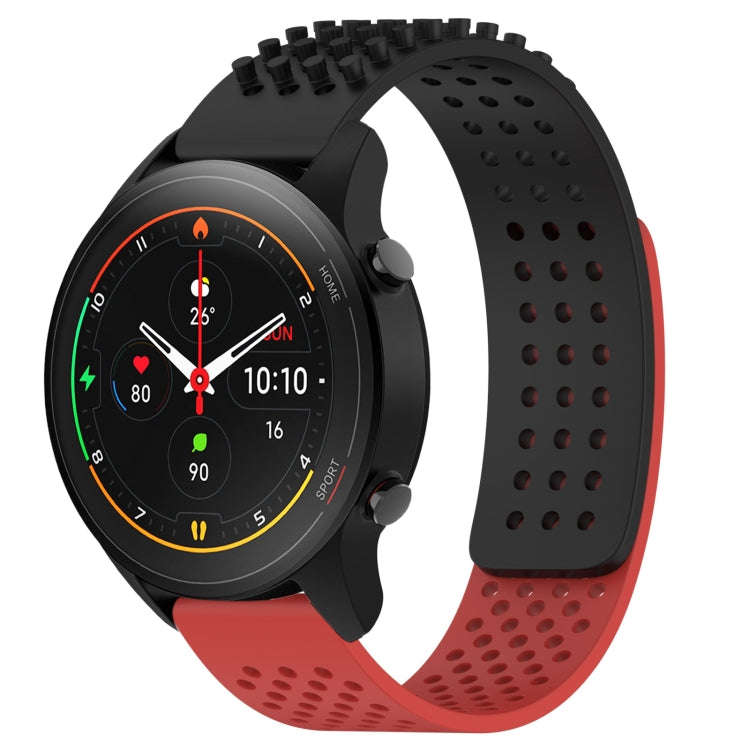 For Xiaomi MI Watch S1 Pro 22mm Holes Breathable 3D Dots Silicone Watch Band(Black+Red)