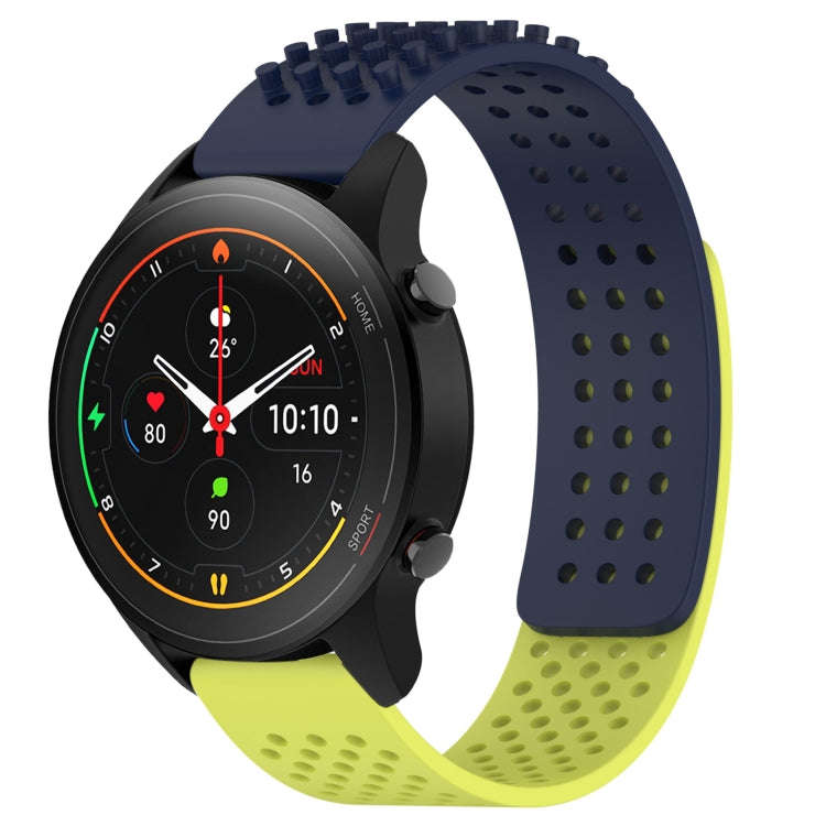 For Xiaomi MI Watch S1 Pro 22mm Holes Breathable 3D Dots Silicone Watch Band(Midnight Blue+Lime G...