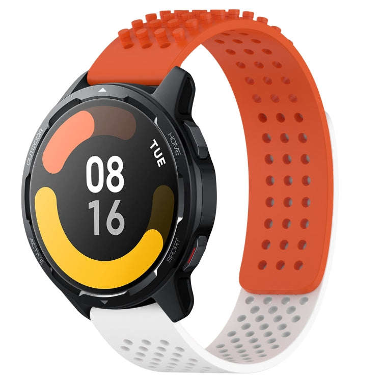 For Xiaomi Watch S1 Active 22mm Holes Breathable 3D Dots Silicone Watch Band(Orange+White)
