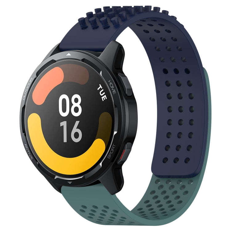 For Xiaomi Watch S1 Active 22mm Holes Breathable 3D Dots Silicone Watch Band(Midnight Blue+Olive ...