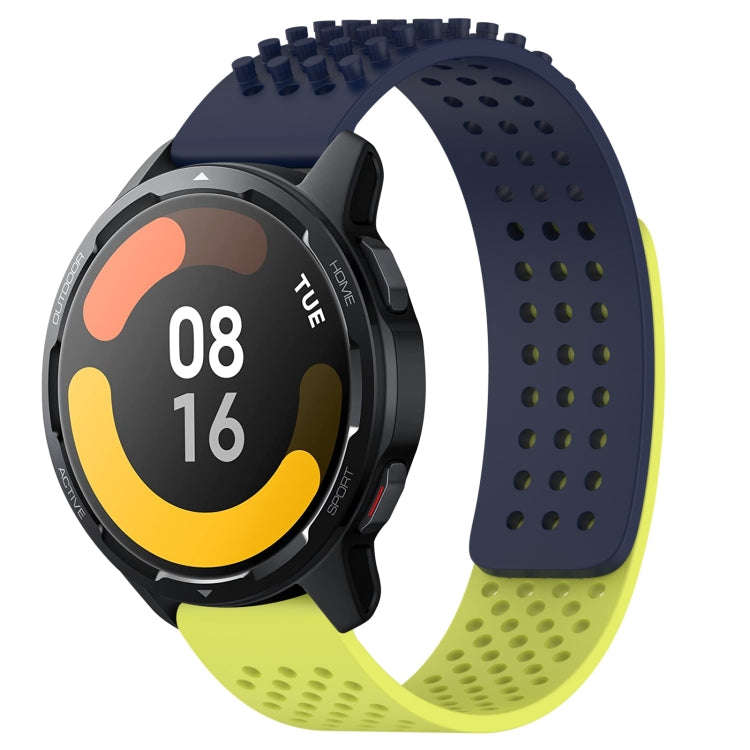 For Xiaomi Watch S1 Active 22mm Holes Breathable 3D Dots Silicone Watch Band(Midnight Blue+Lime G...