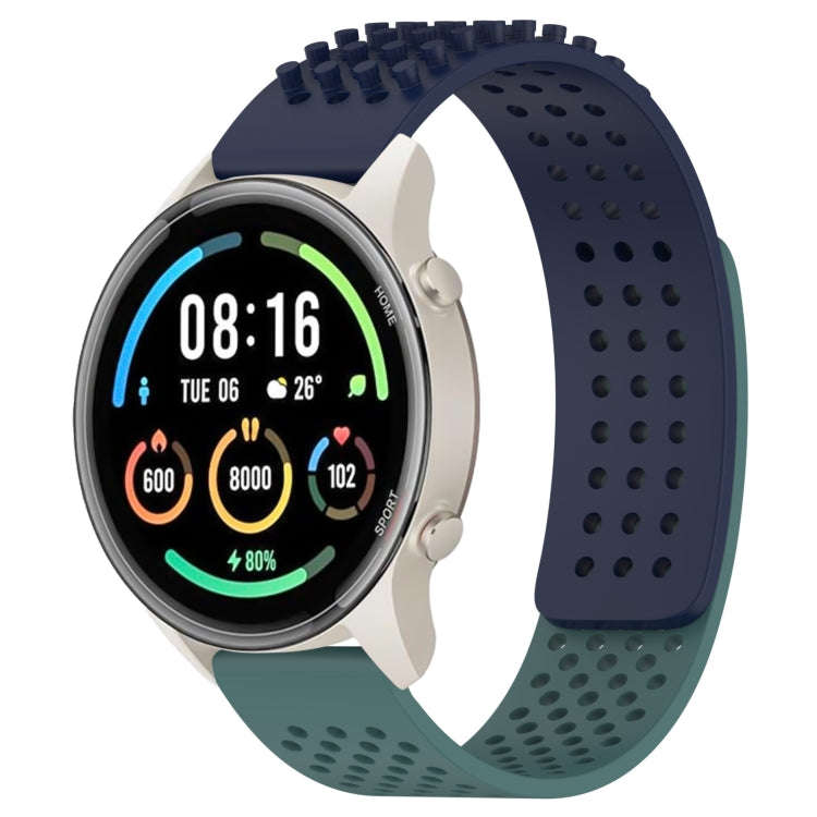 For Xiaomi MI Watch Sport 22mm Holes Breathable 3D Dots Silicone Watch Band(Midnight Blue+Olive G...