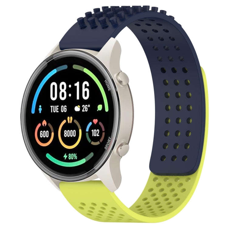For Xiaomi MI Watch Sport 22mm Holes Breathable 3D Dots Silicone Watch Band(Midnight Blue+Lime Gr...