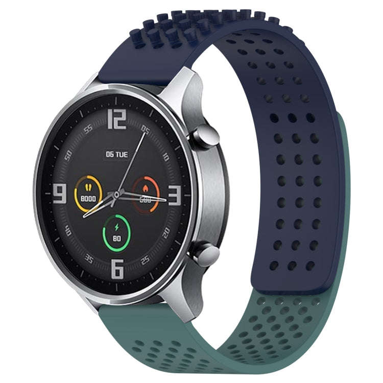 For Xiaomi MI Watch Color 22mm Holes Breathable 3D Dots Silicone Watch Band(Midnight Blue+Olive G...