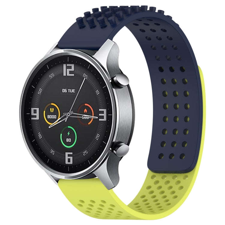 For Xiaomi MI Watch Color 22mm Holes Breathable 3D Dots Silicone Watch Band(Midnight Blue+Lime Gr...