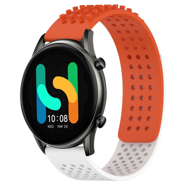 For Xiaomi Haylou RT2 LS10 22mm Holes Breathable 3D Dots Silicone Watch Band(Orange+White)
