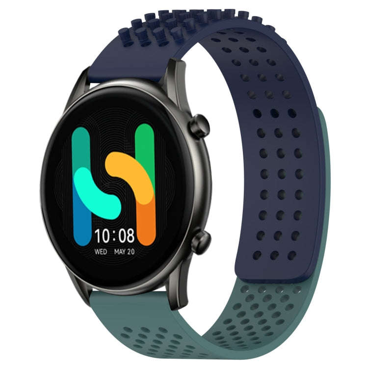 For Xiaomi Haylou RT2 LS10 22mm Holes Breathable 3D Dots Silicone Watch Band(Midnight Blue+Olive ...