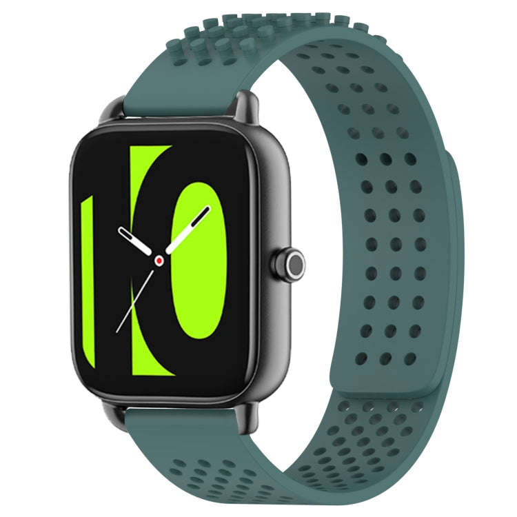 For Xiaomi Haylou RS4 LS12 22mm Holes Breathable 3D Dots Silicone Watch Band(Olive Green)