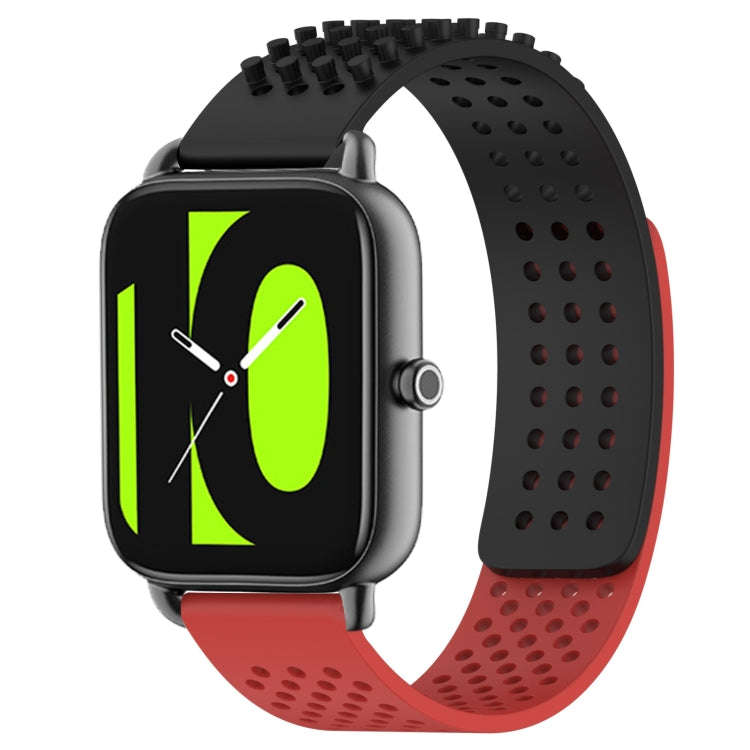 For Xiaomi Haylou RS4 LS12 22mm Holes Breathable 3D Dots Silicone Watch Band(Black+Red)