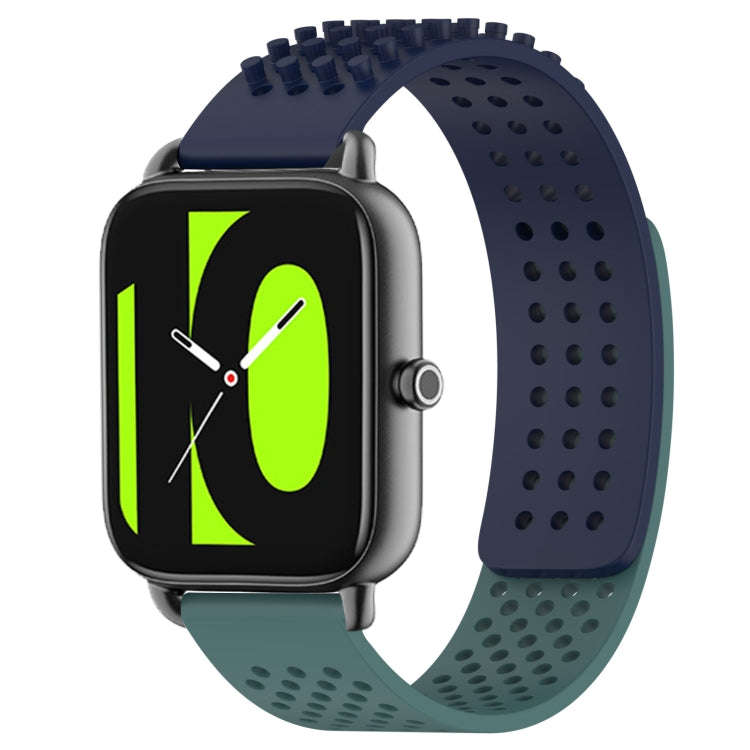 For Xiaomi Haylou RS4 LS12 22mm Holes Breathable 3D Dots Silicone Watch Band(Midnight Blue+Olive ...