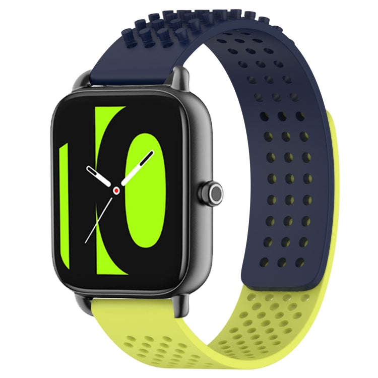 For Xiaomi Haylou RS4 LS12 22mm Holes Breathable 3D Dots Silicone Watch Band(Midnight Blue+Lime G...