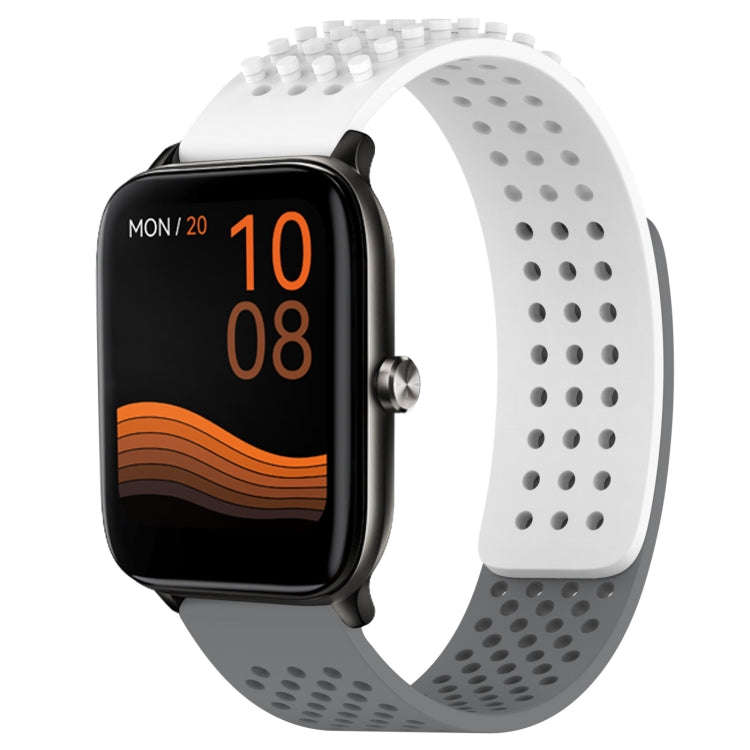 For Xiaomi Haylou GST LS09B 22mm Holes Breathable 3D Dots Silicone Watch Band(White+Grey)