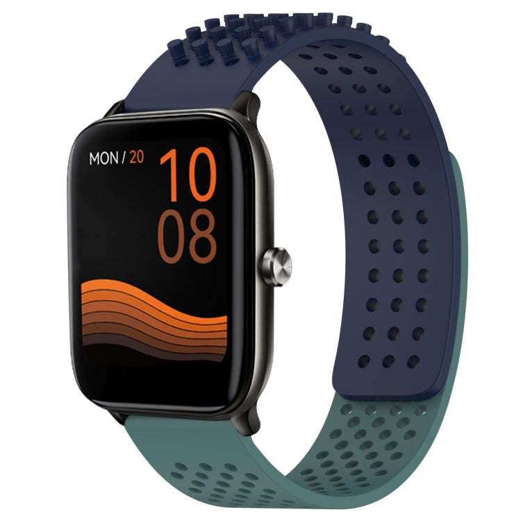 For Xiaomi Haylou GST LS09B 22mm Holes Breathable 3D Dots Silicone Watch Band(Midnight Blue+Olive...