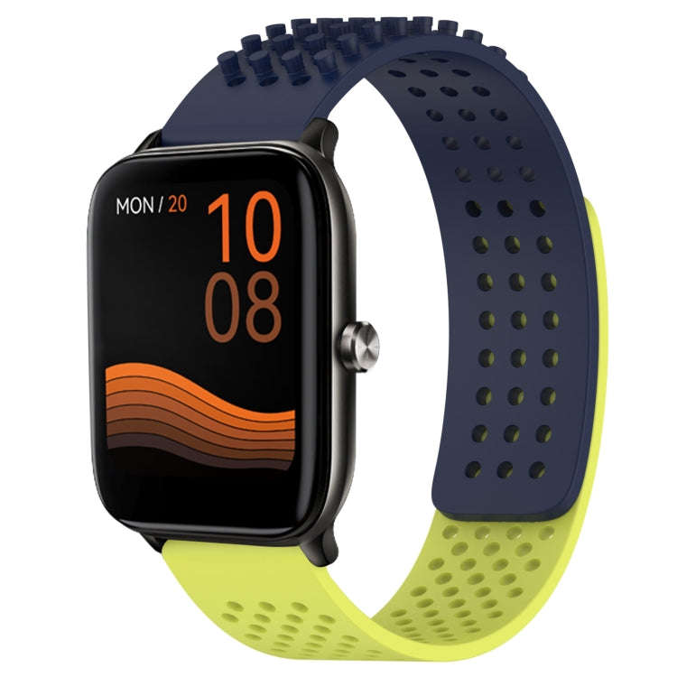 For Xiaomi Haylou GST LS09B 22mm Holes Breathable 3D Dots Silicone Watch Band(Midnight Blue+Lime ...
