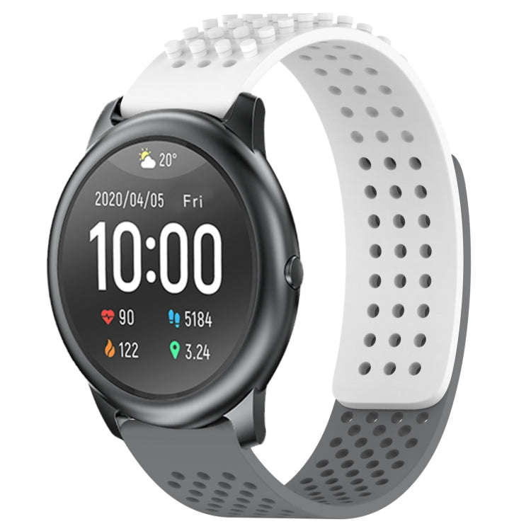 For Xiaomi Haylou RT LS05S 22mm Holes Breathable 3D Dots Silicone Watch Band(White+Grey)