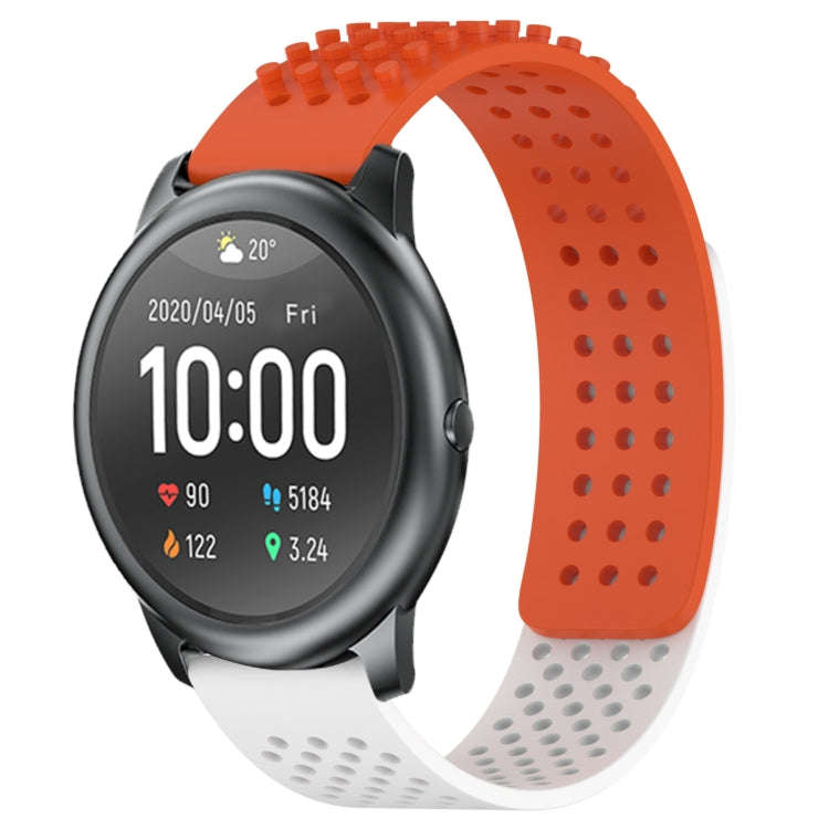 For Xiaomi Haylou RT LS05S 22mm Holes Breathable 3D Dots Silicone Watch Band(Orange+White)