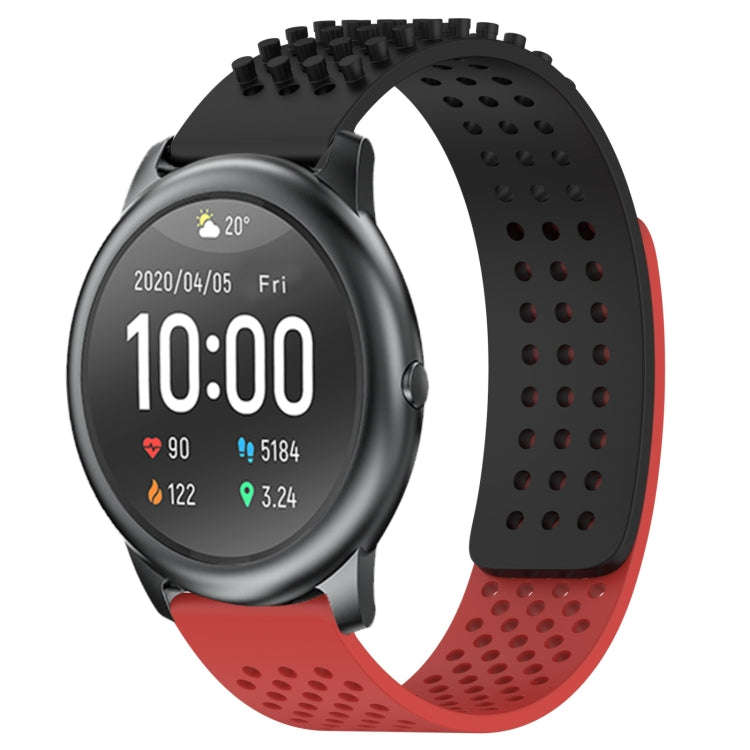 For Xiaomi Haylou RT LS05S 22mm Holes Breathable 3D Dots Silicone Watch Band(Black+Red)
