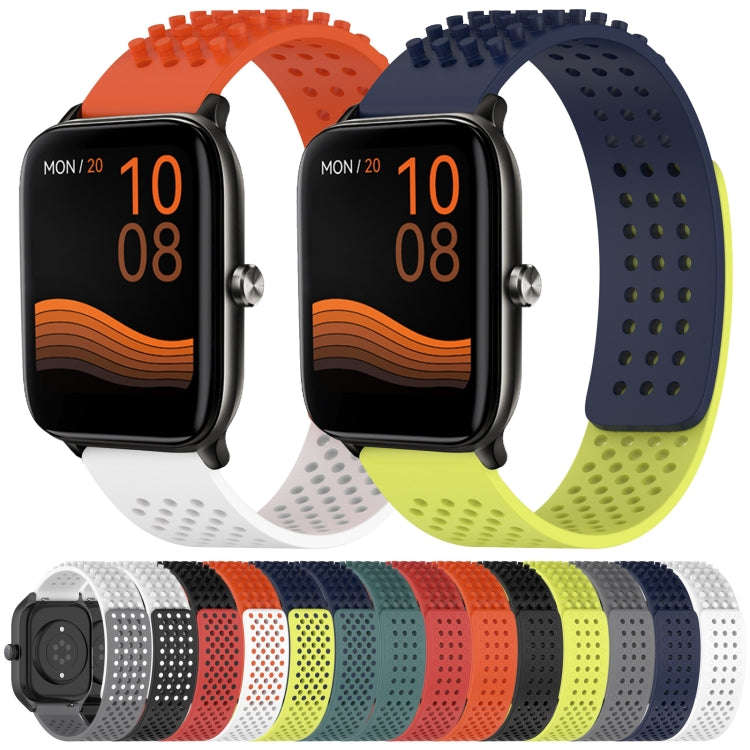 For Xiaomi Haylou RS4 LS12 22mm Holes Breathable 3D Dots Silicone Watch Band(Black+Red)