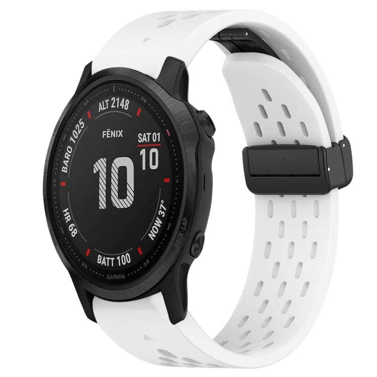 For Garmin Fenix 6S Hole Folding Buckle 20mm Silicone Watch Band(White)