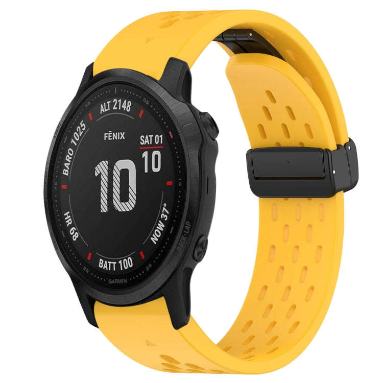 For Garmin Fenix 6S Hole Folding Buckle 20mm Silicone Watch Band(Yellow)