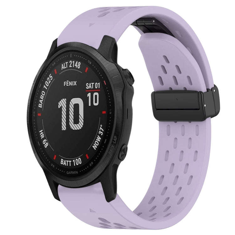 For Garmin Fenix 6S Hole Folding Buckle 20mm Silicone Watch Band(Purple)