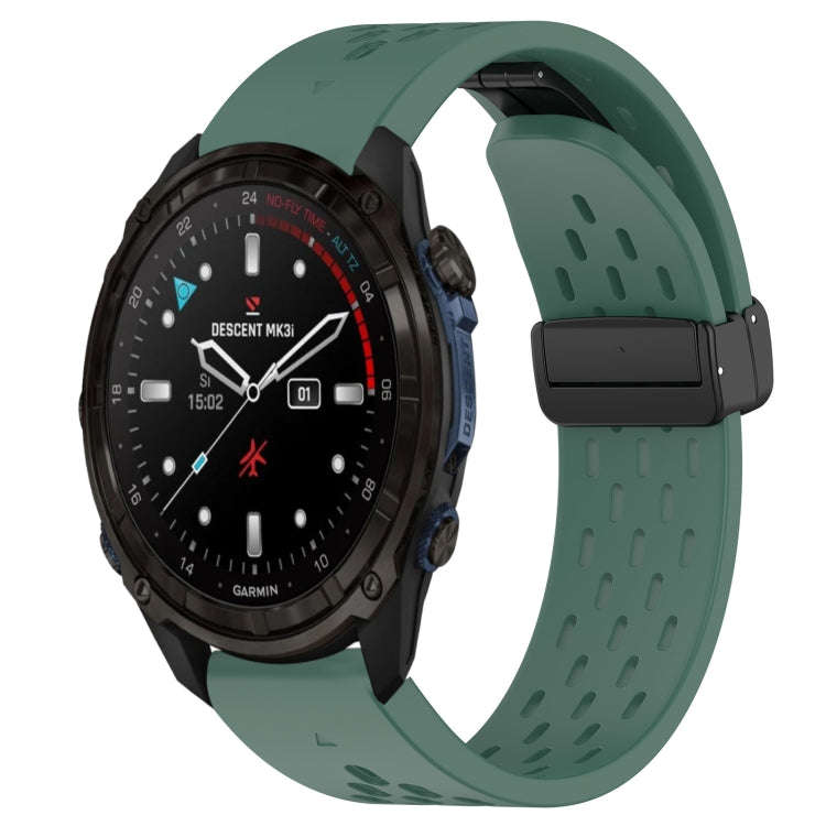 For Garmin Descent Mk3i 43mm Hole Folding Buckle 20mm Silicone Watch Band(Dark Green)