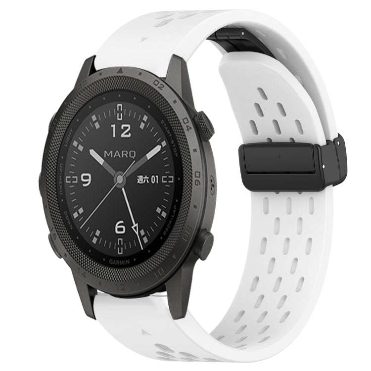 For Garmin MARQ Commander Hole Folding Buckle 22mm Silicone Watch Band(White)