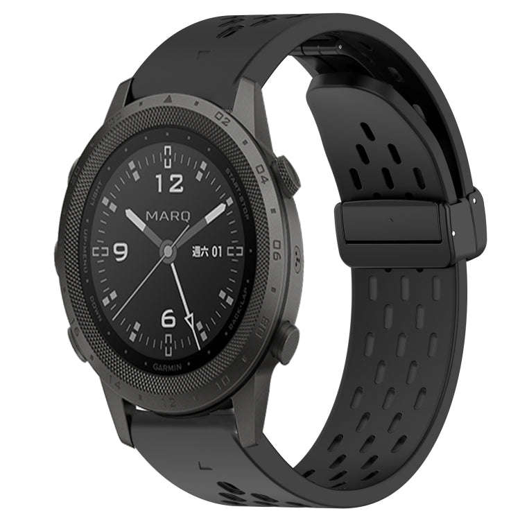 For Garmin MARQ Commander Hole Folding Buckle 22mm Silicone Watch Band(Black)