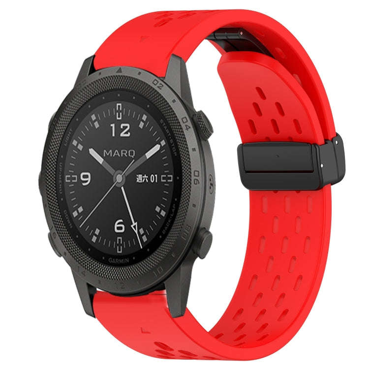 For Garmin MARQ Commander Hole Folding Buckle 22mm Silicone Watch Band(Red)