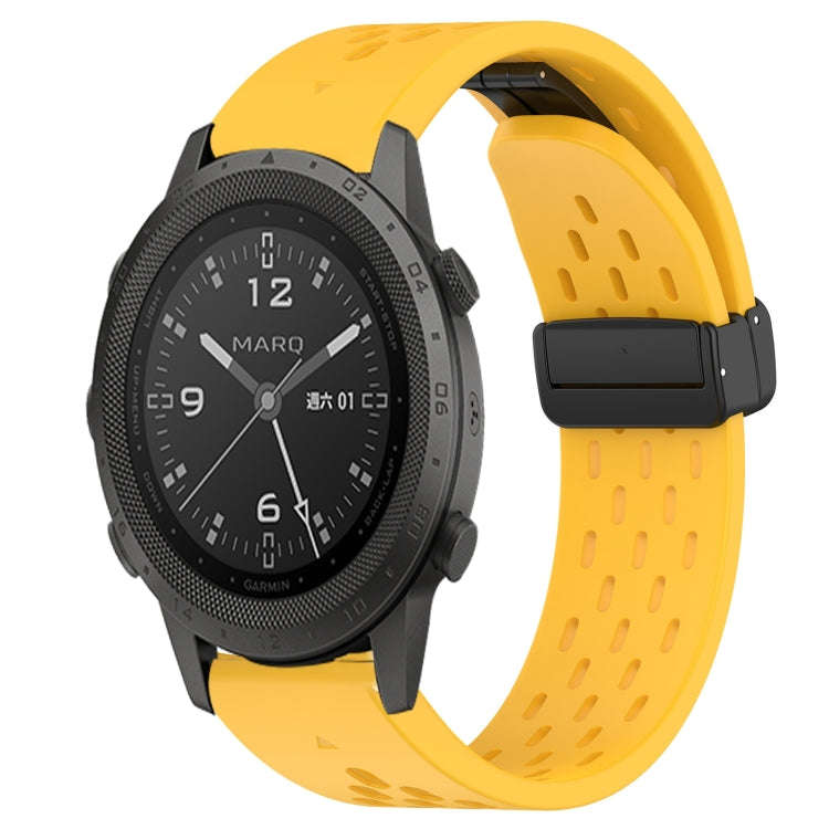 For Garmin MARQ Commander Hole Folding Buckle 22mm Silicone Watch Band(Yellow)