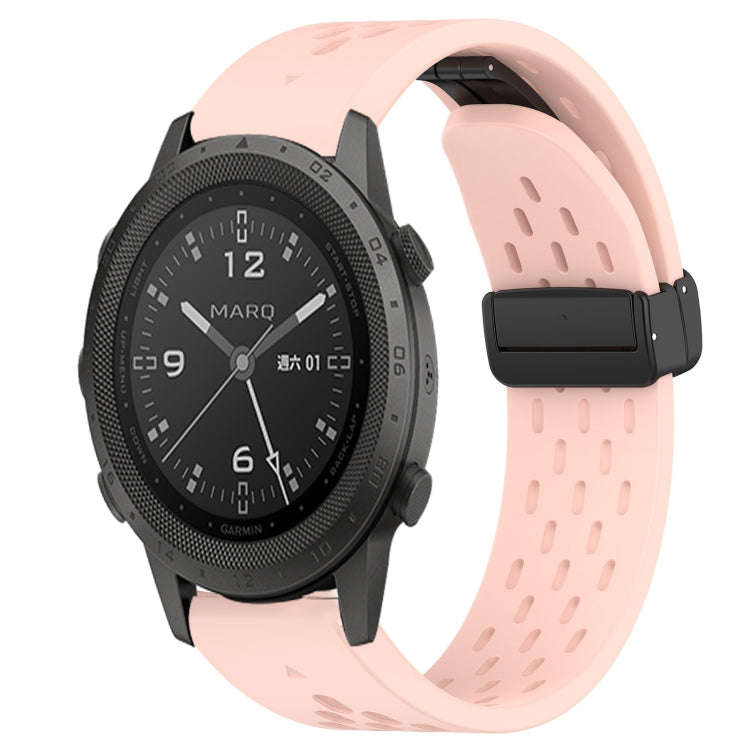 For Garmin MARQ Commander Hole Folding Buckle 22mm Silicone Watch Band(Pink)