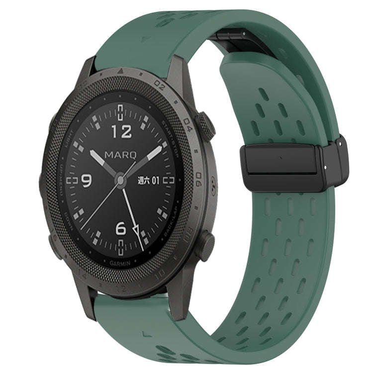 For Garmin MARQ Commander Hole Folding Buckle 22mm Silicone Watch Band(Dark Green)