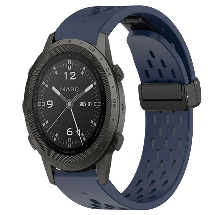 For Garmin MARQ Commander Hole Folding Buckle 22mm Silicone Watch Band(Midnight Blue)