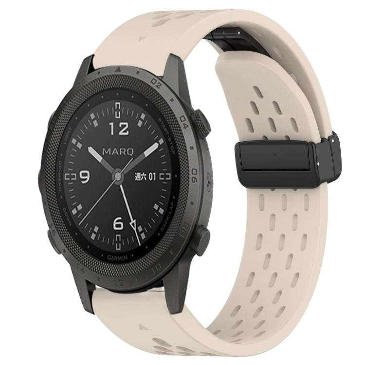For Garmin MARQ Commander Hole Folding Buckle 22mm Silicone Watch Band(Starlight Color)