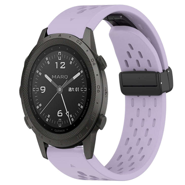 For Garmin MARQ Commander Hole Folding Buckle 22mm Silicone Watch Band(Purple)