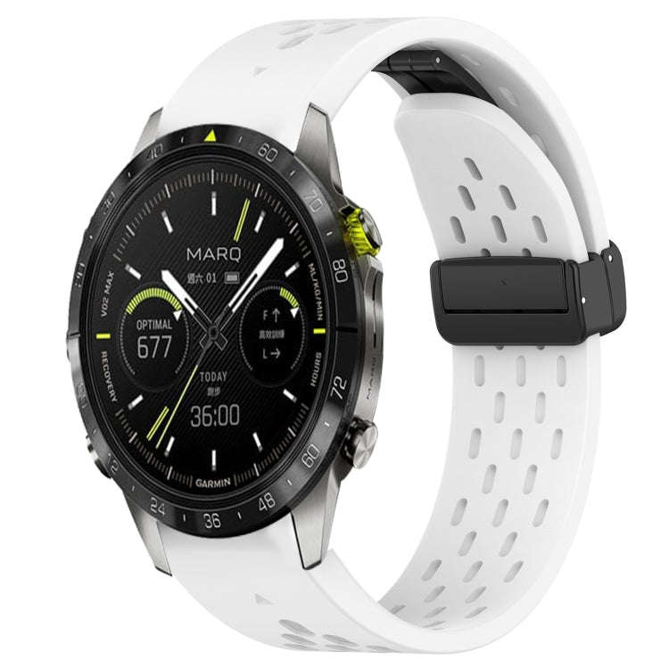 For Garmin MARQ Athlete Hole Folding Buckle 22mm Silicone Watch Band(White)