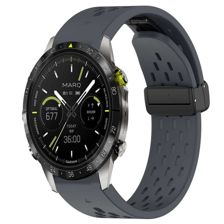 For Garmin MARQ Athlete Hole Folding Buckle 22mm Silicone Watch Band(Dark Gray)