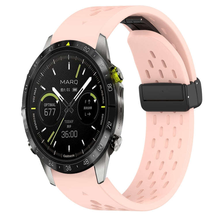 For Garmin MARQ Athlete Hole Folding Buckle 22mm Silicone Watch Band(Pink)