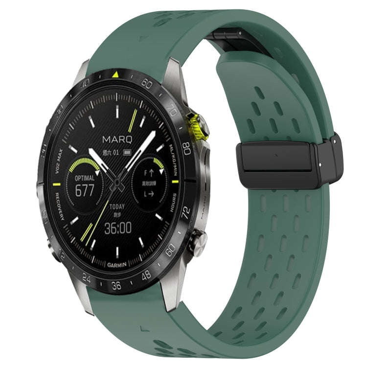 For Garmin MARQ Athlete Hole Folding Buckle 22mm Silicone Watch Band(Dark Green)
