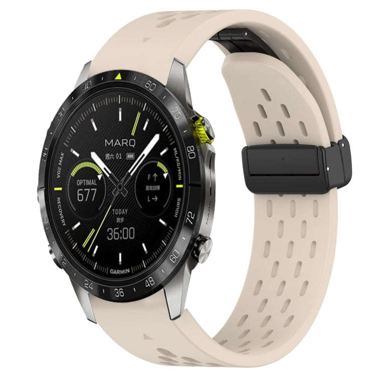 For Garmin MARQ Athlete Hole Folding Buckle 22mm Silicone Watch Band(Starlight Color)