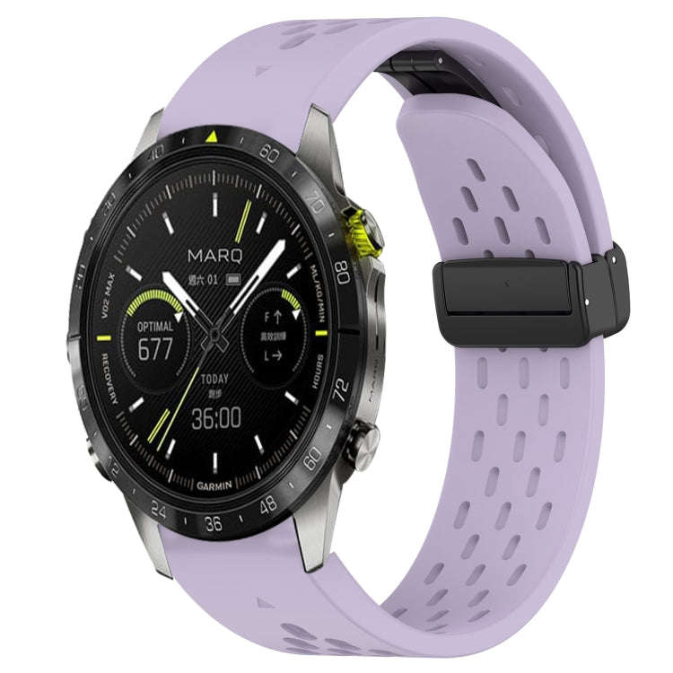 For Garmin MARQ Athlete Hole Folding Buckle 22mm Silicone Watch Band(Purple)