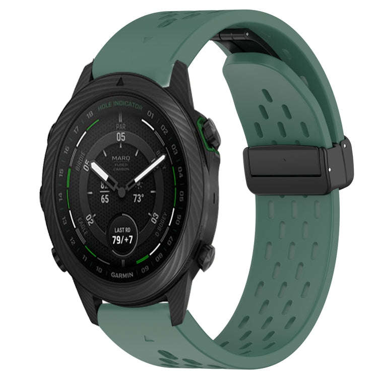 For Garmin MARQ Golfer Hole Folding Buckle 22mm Silicone Watch Band(Dark Green)