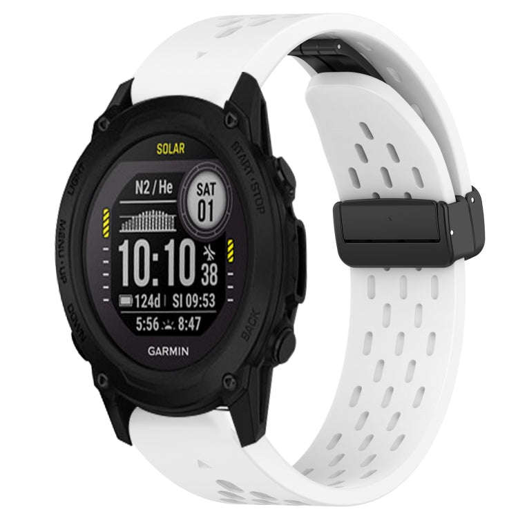 For Garmin Descent G1 Solar Hole Folding Buckle 22mm Silicone Watch Band(White)