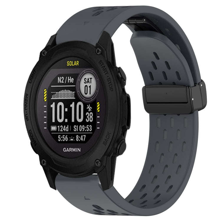 For Garmin Descent G1 Solar Hole Folding Buckle 22mm Silicone Watch Band(Dark Gray)