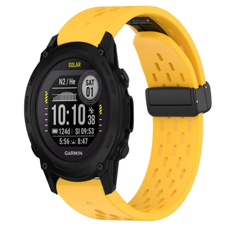 For Garmin Descent G1 Solar Hole Folding Buckle 22mm Silicone Watch Band(Yellow)
