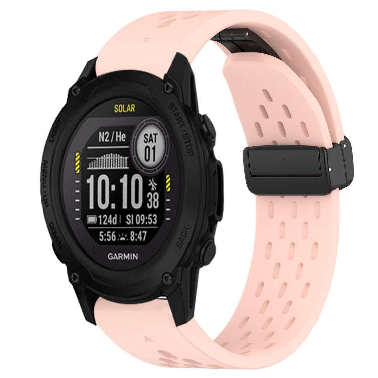 For Garmin Descent G1 Solar Hole Folding Buckle 22mm Silicone Watch Band(Pink)